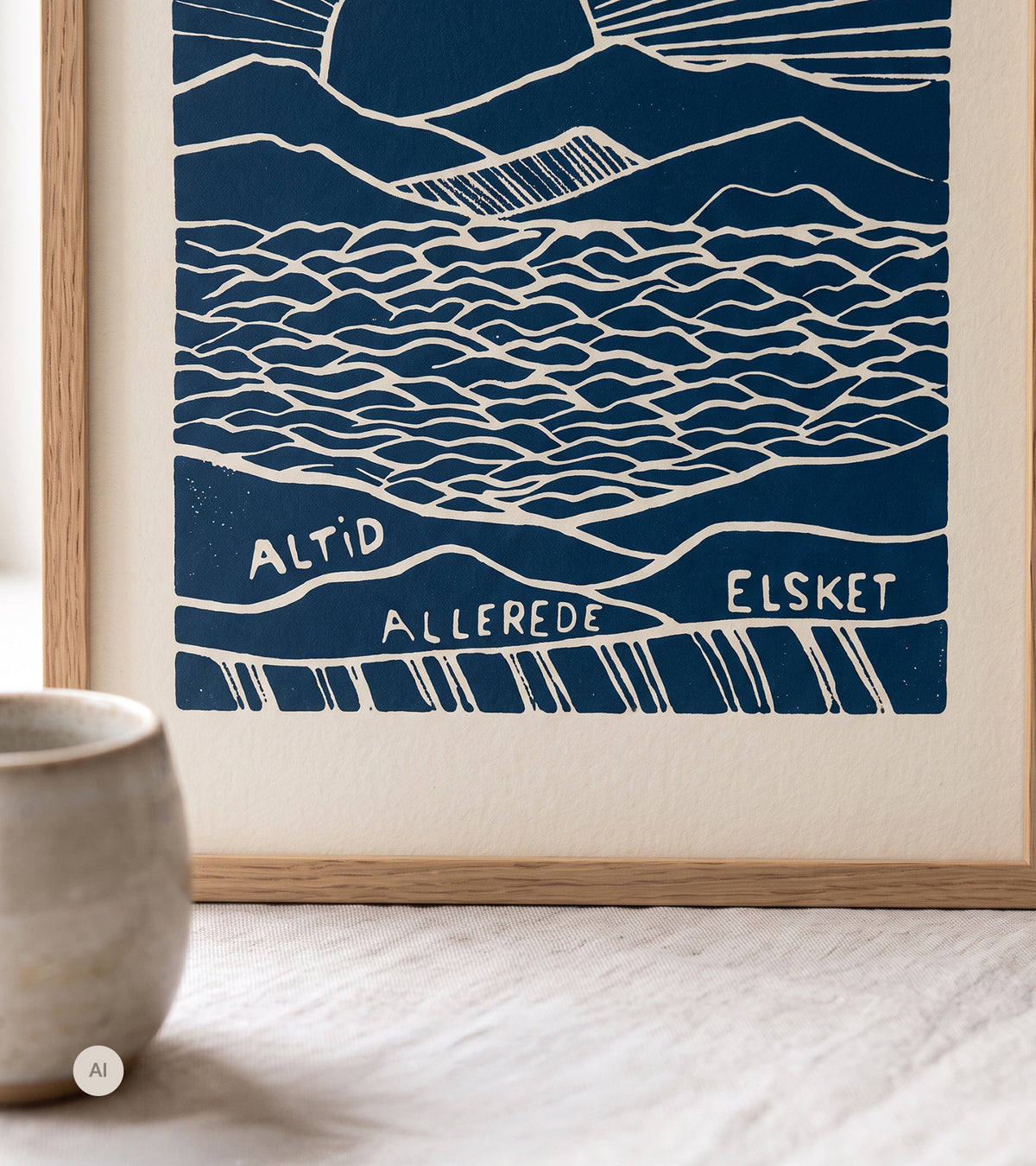 Linoleumstryk: Altid Allerede Elsket, A4 Plakat, Blå