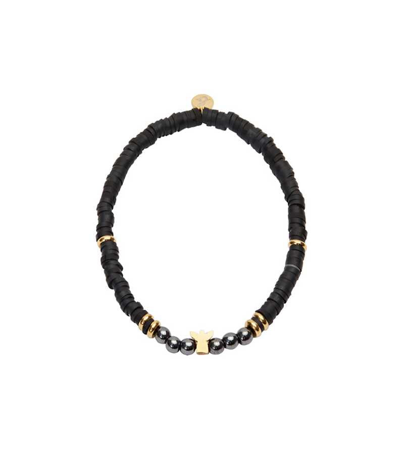 Armbånd med forgyldt engel sort OnlyByGrace