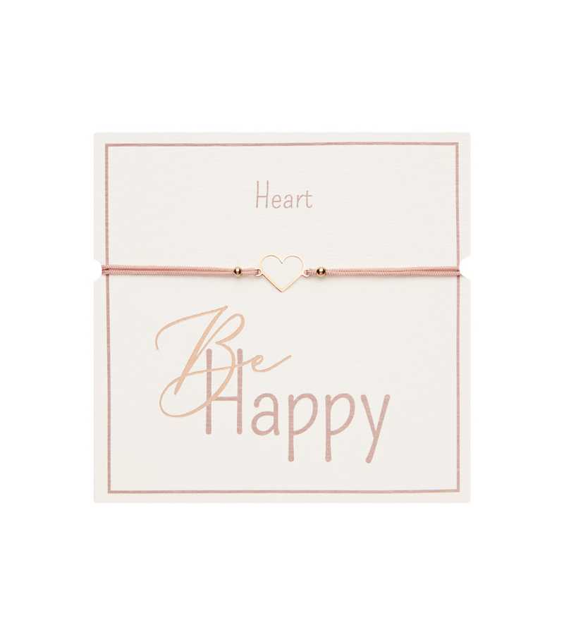 Armbånd med hjerte, rosegullfarget, Be Happy