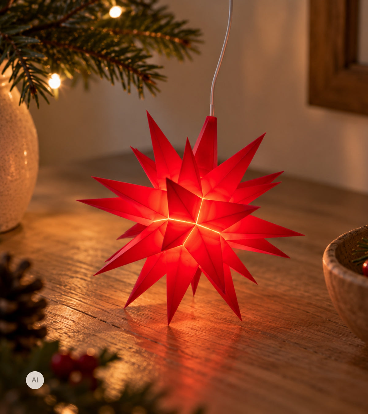 Herrnhuter Stjerne, Rød, Plast, 13 cm LED