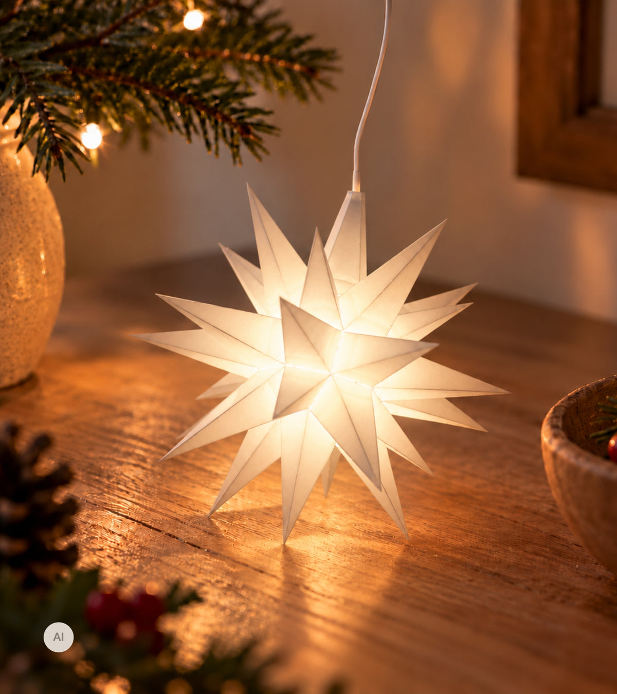 Herrnhuter Stjerne, Hvid, Plast, 13 cm LED