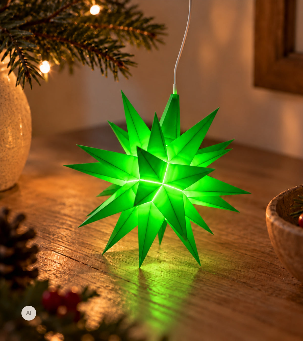 Herrnhuter Stjerne, Grøn, Plast, 13 cm LED