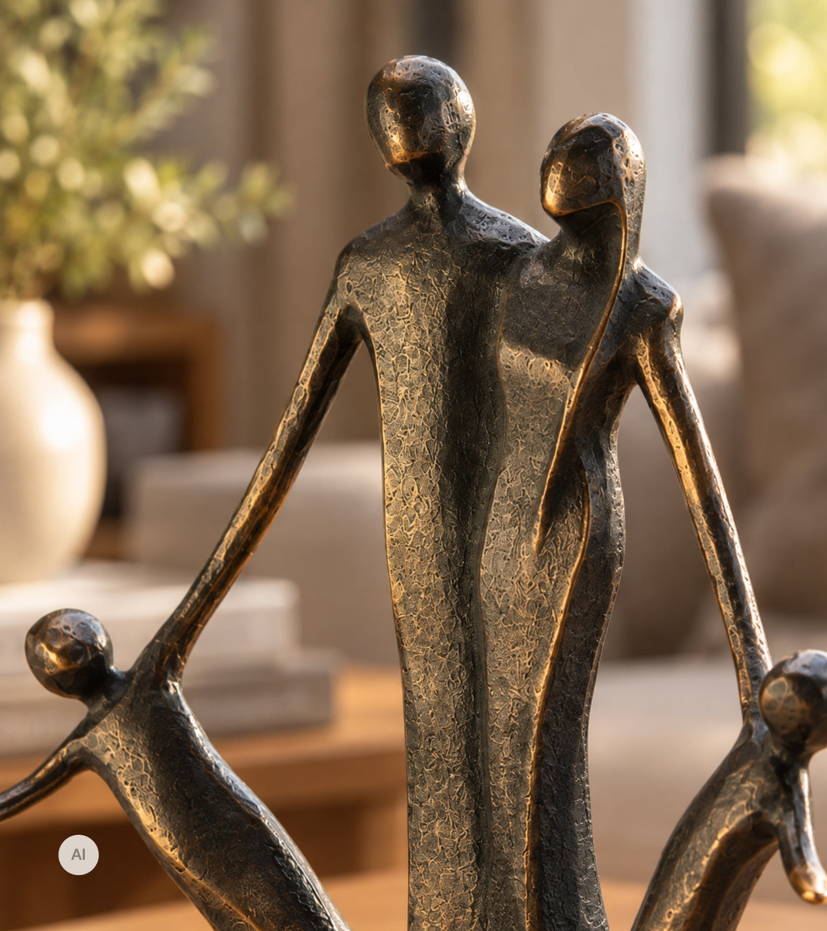 Bronze figur, Duo Piccolini - Familie med to børn