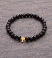 Bygabay Armbaand Med Traeperler Og Guldkors 18cm OnlyByGrace
