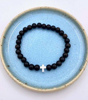 Bygabay Armbaand Med Traeperler Og Soelvkors 18cm OnlyByGrace