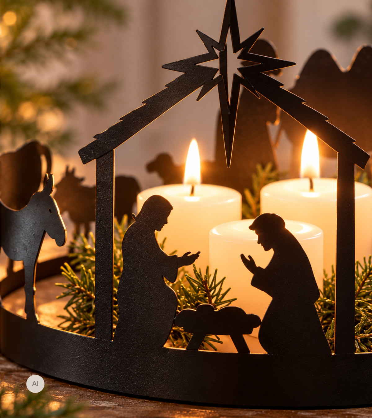 Julekrybbe, Rund, Sort