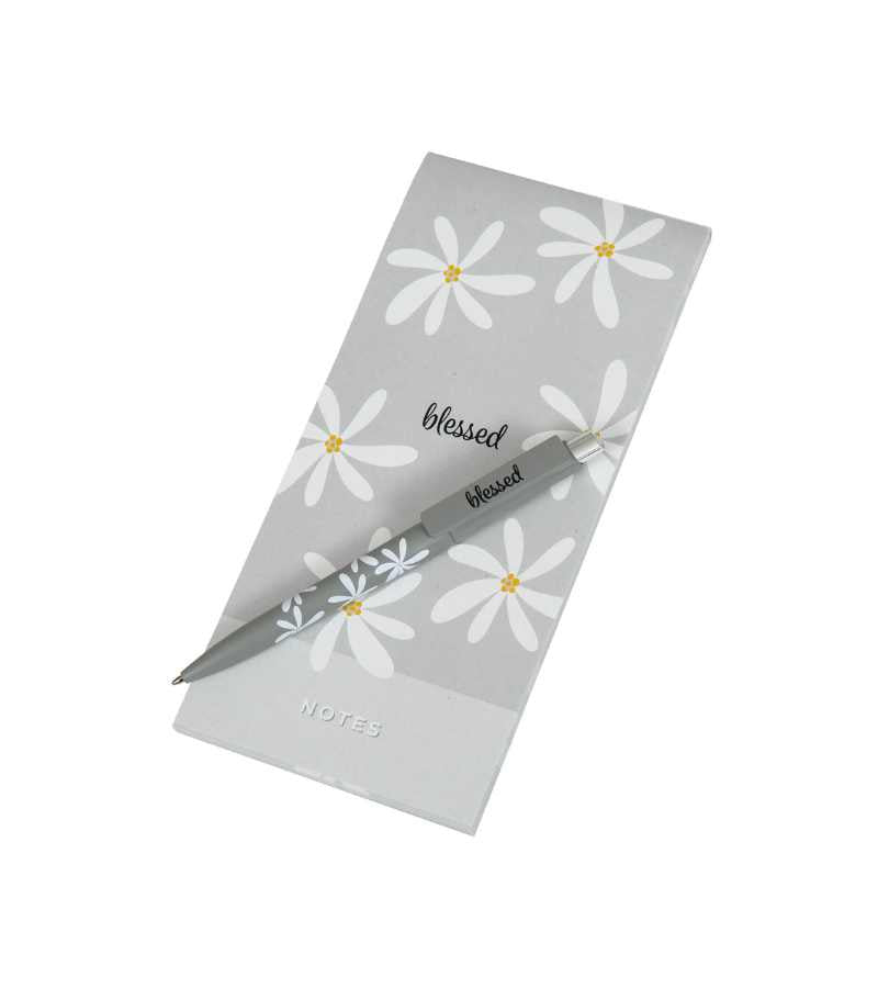 Graa Kuglepen Med Hvide Blomster OnlyByGrace