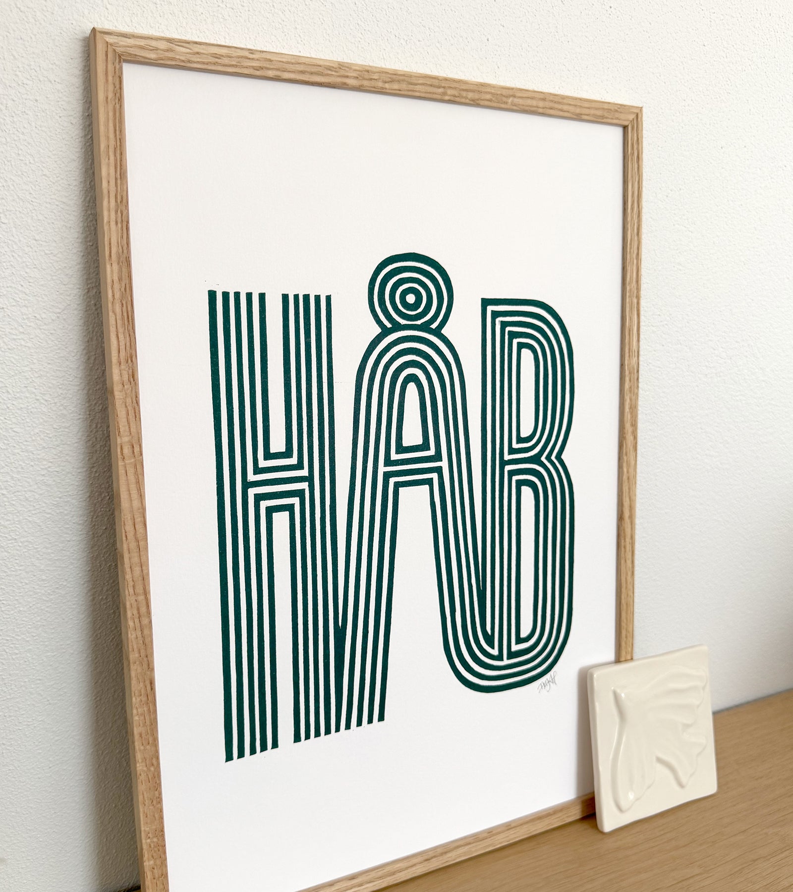 Linoleumstryk: HÅB, A3 Plakat, Grøn