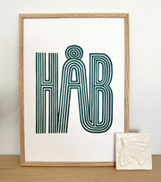 Linoleumstryk: HÅB, A3 Plakat, Grøn