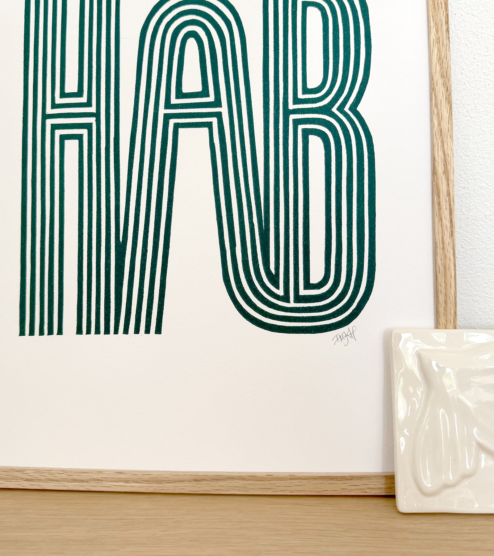 Linoleumstryk: HÅB, A3 Plakat, Grøn