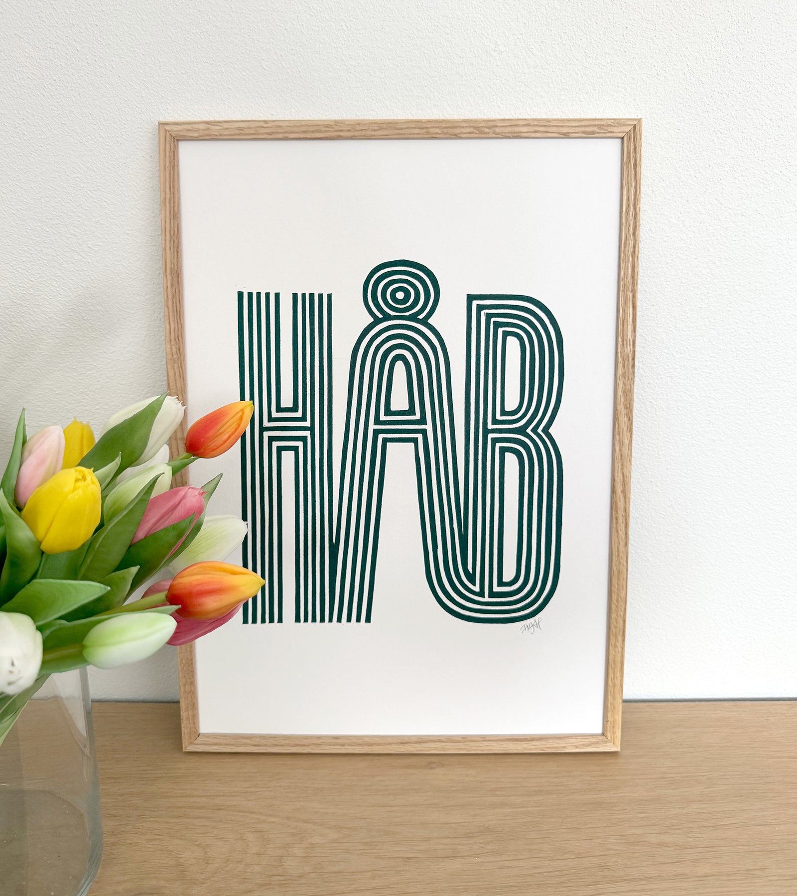 Linoleumstryk: HÅB, A3 Plakat, Grøn