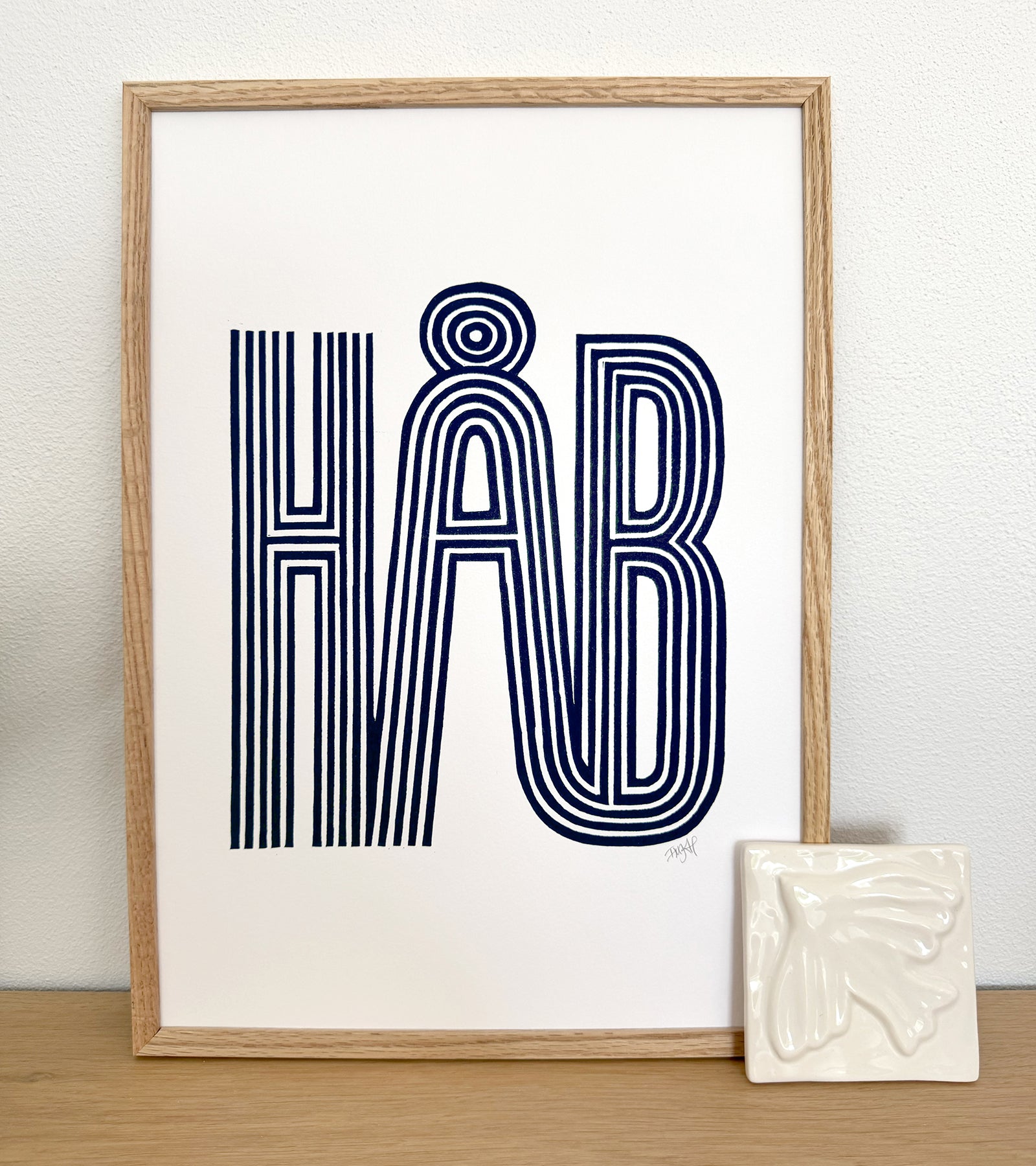 Linoleumstryk: HÅB, A3 Plakat, Blå