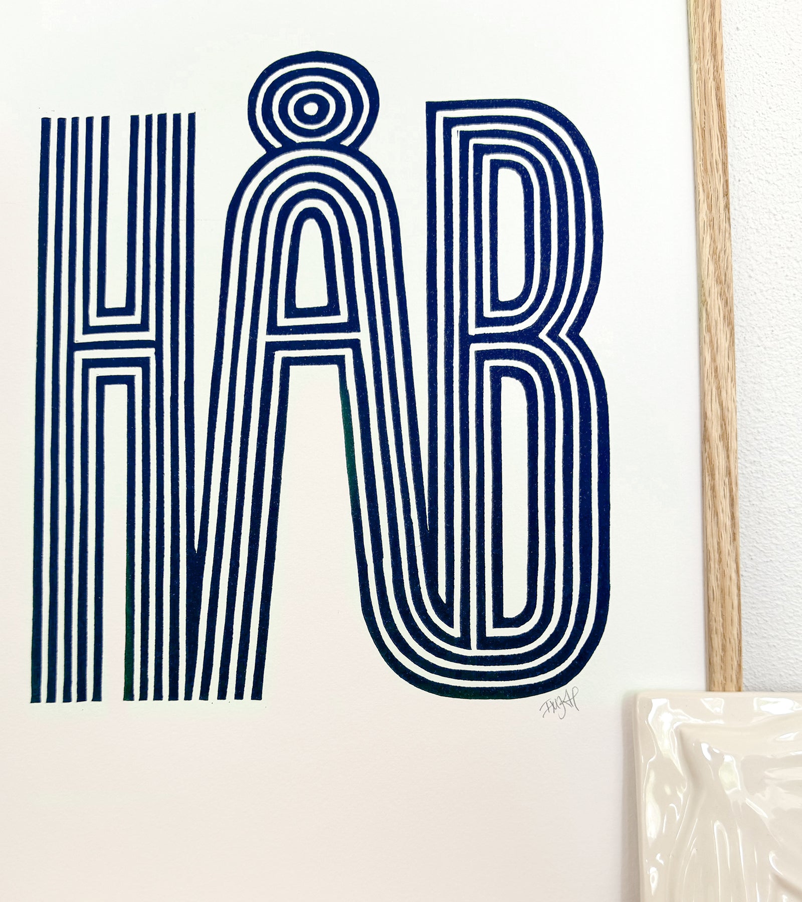 Linoleumstryk: HÅB, A3 Plakat, Blå