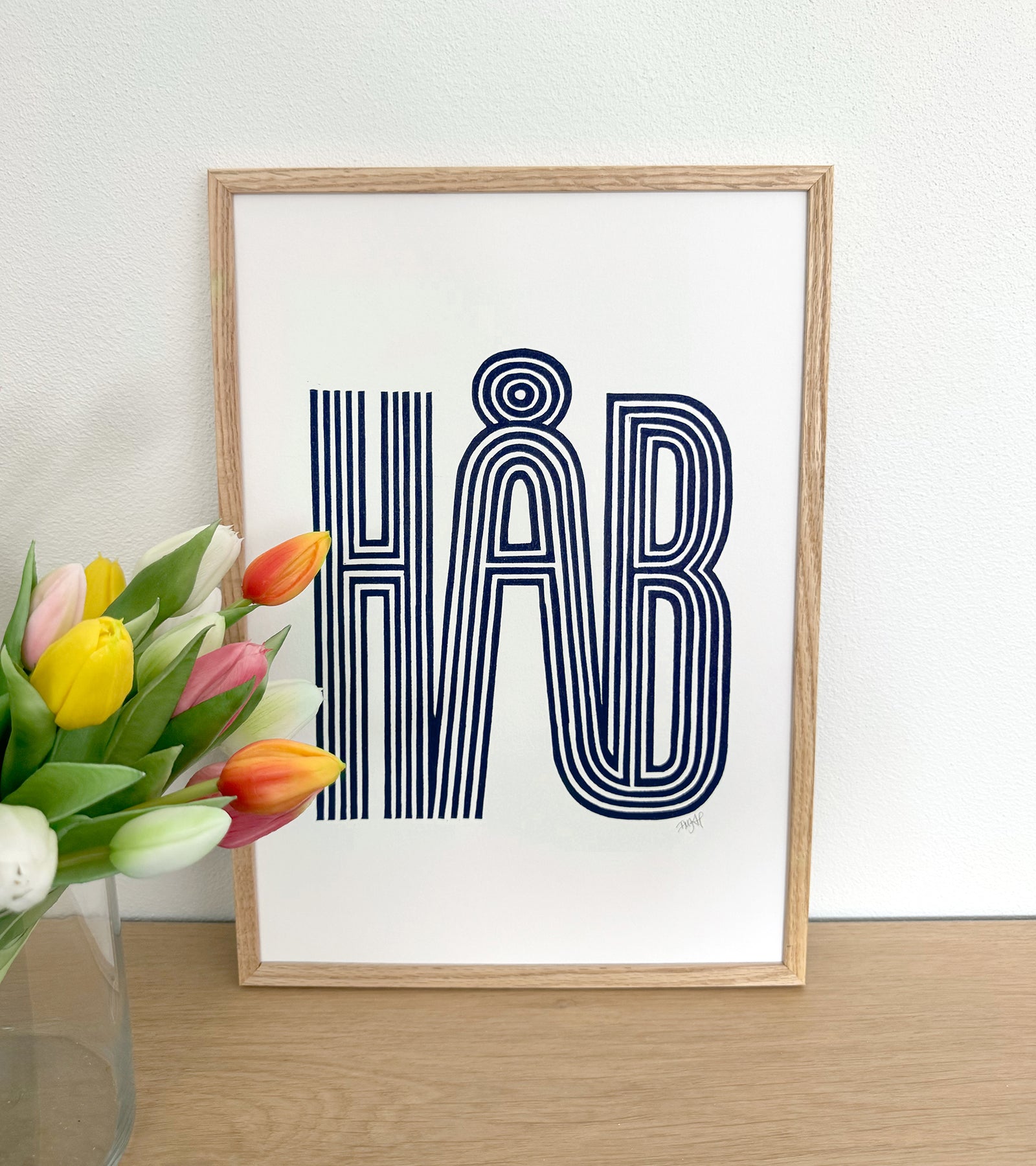 Linoleumstryk: HÅB, A3 Plakat, Blå