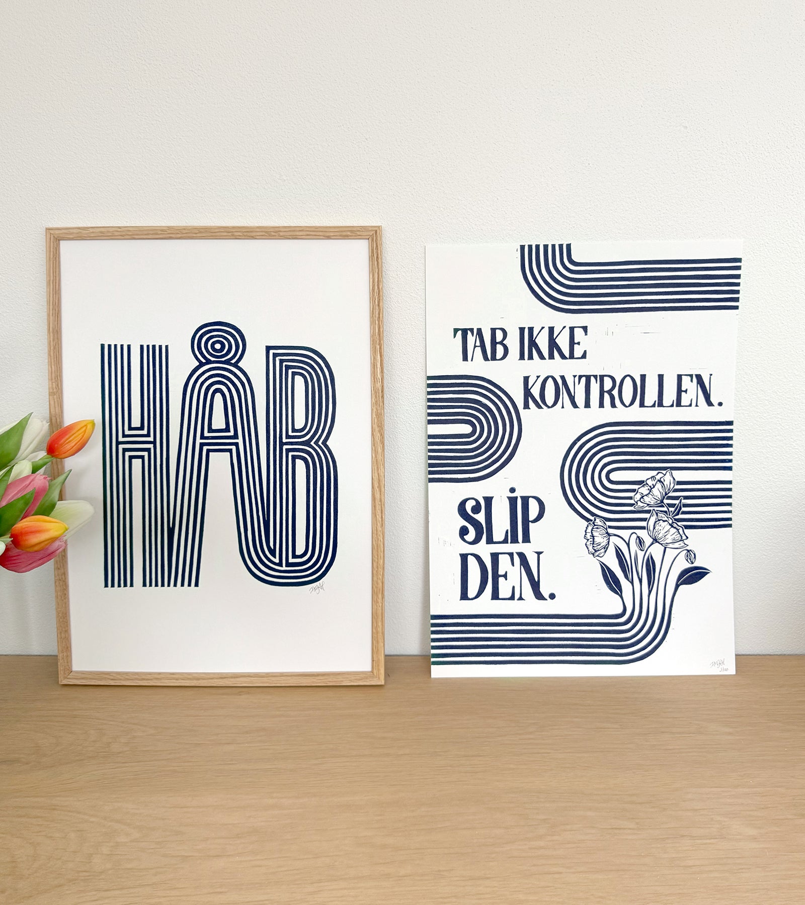 Linoleumstryk: HÅB, A3 Plakat, Blå