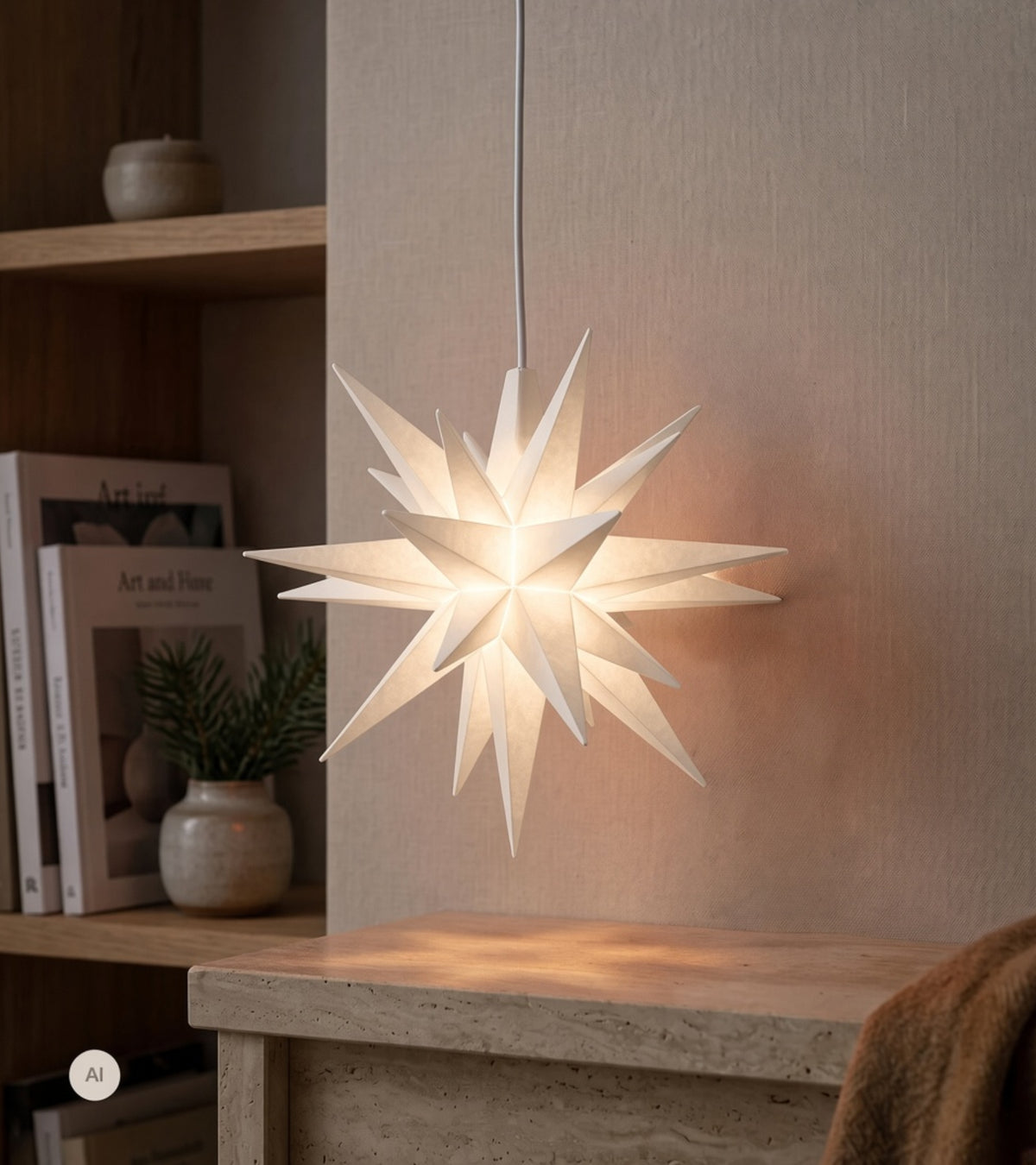 Herrnhuter stjerne, hvit, plast, 13 cm LED