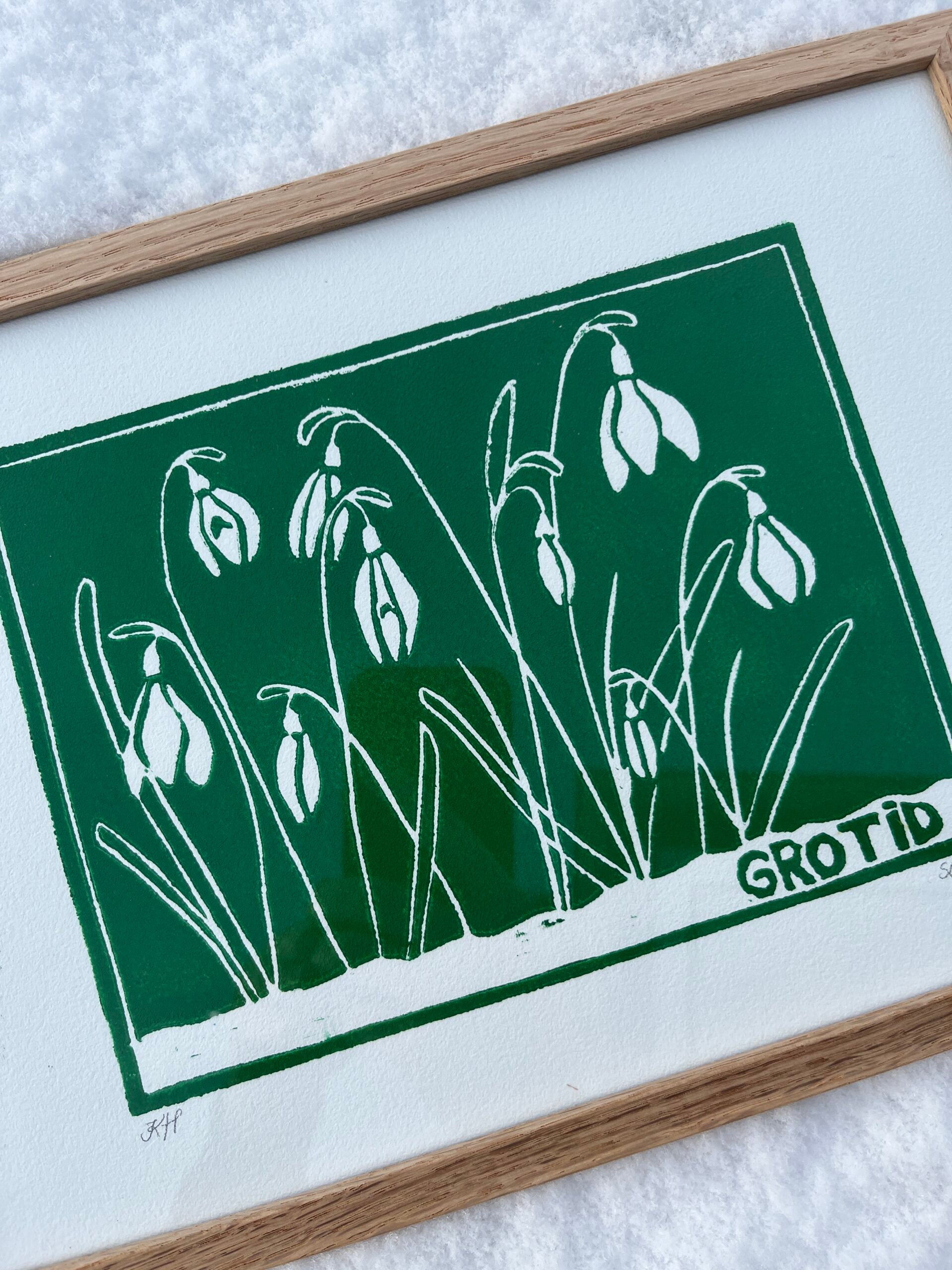 Linoleumstryk: Grotid, A4 Plakat, Grøn
