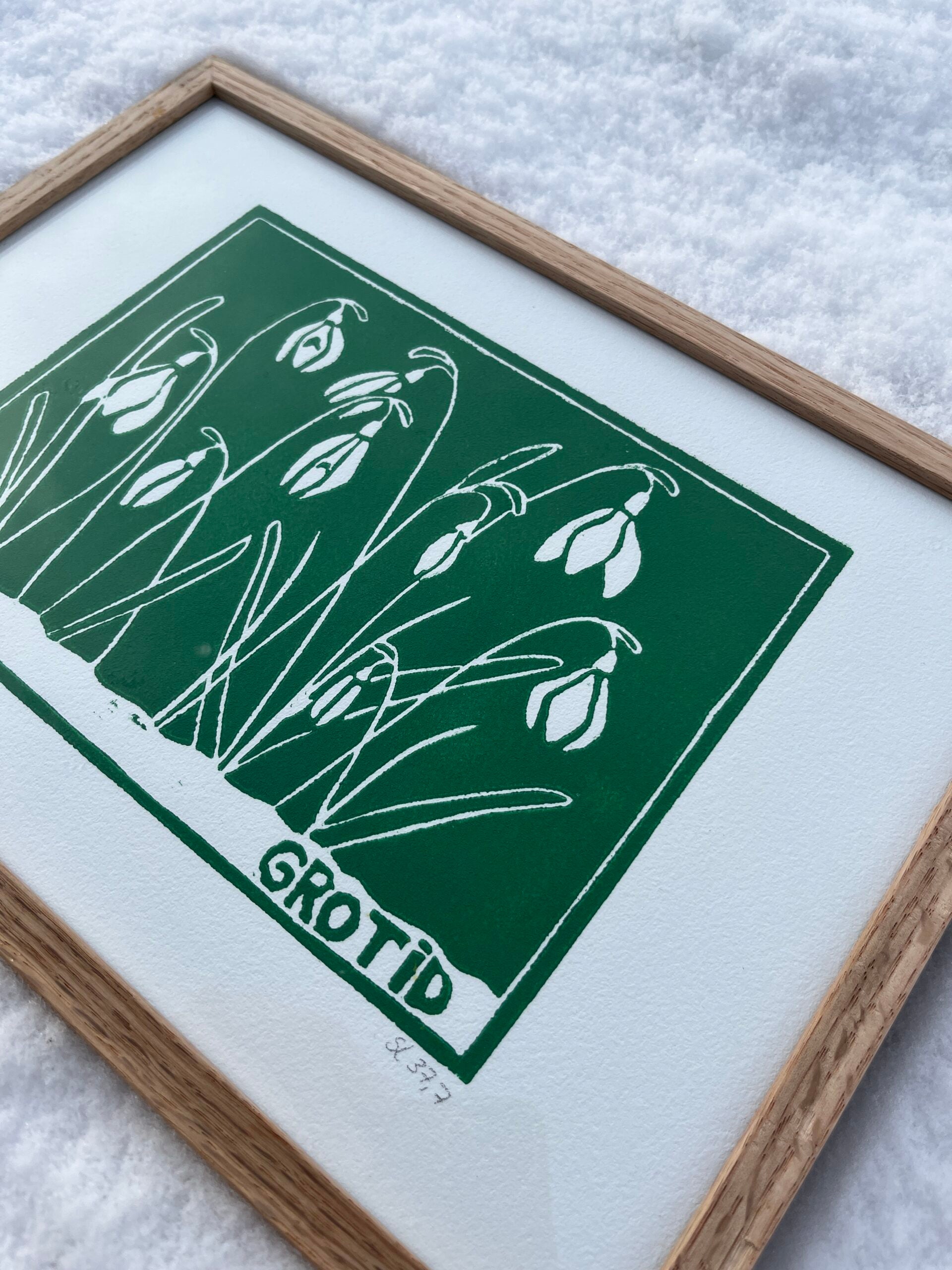 Linoleumstryk: Grotid, A4 Plakat, Grøn