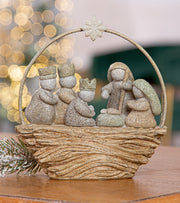Julekrybbe i kurv, 14 cm