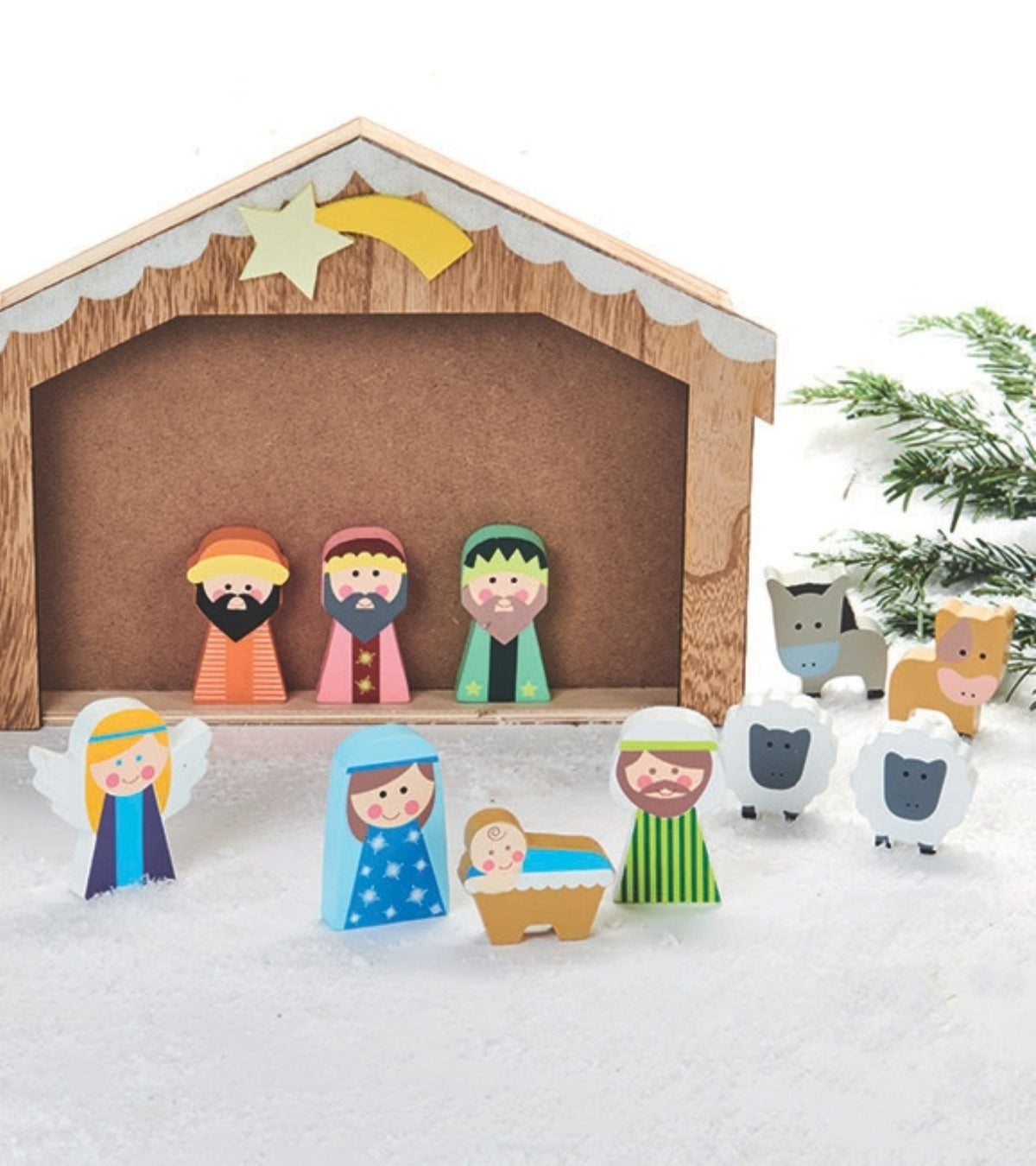 Julekrybbe med 2D figurer, Træ