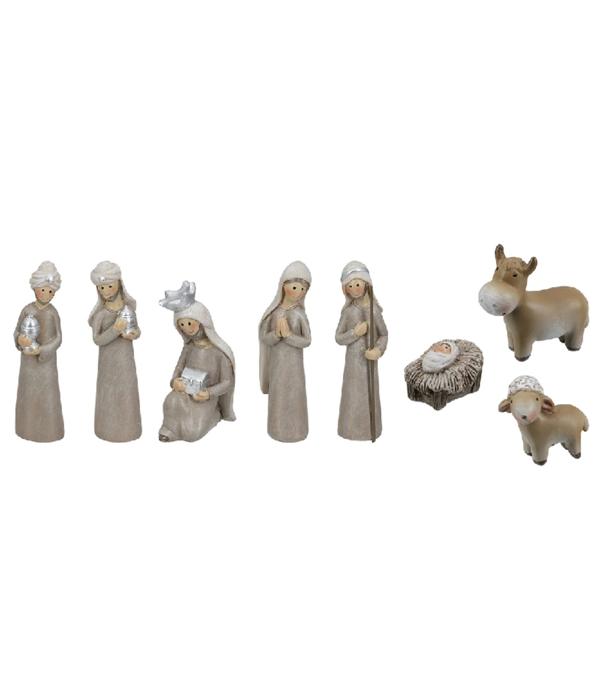 Julekrybbe med figurer, Grå, 10 cm