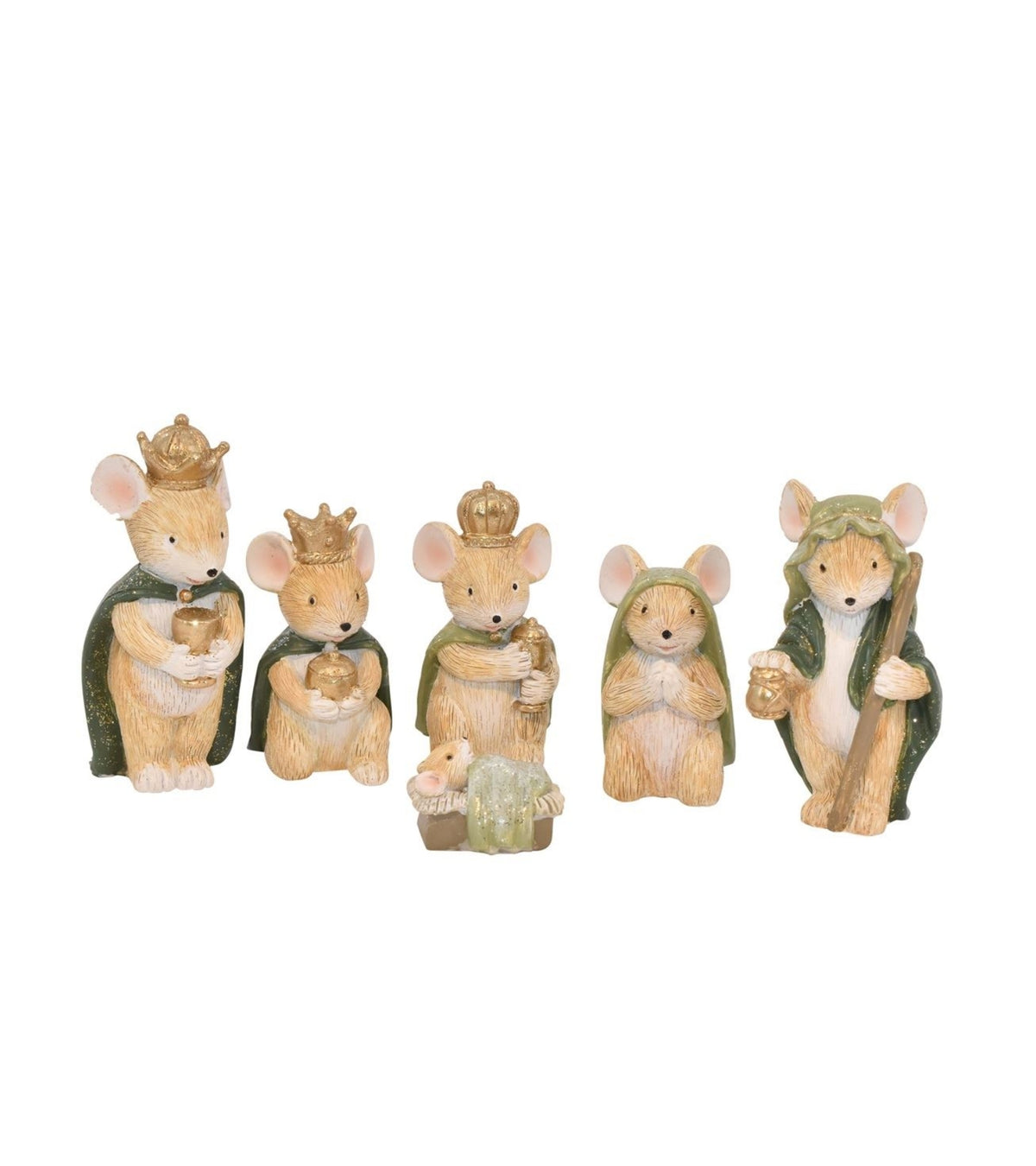 Julekrybbe med mus, Guld, 6 figurer