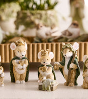 Julekrybbe med mus, Guld, 6 figurer