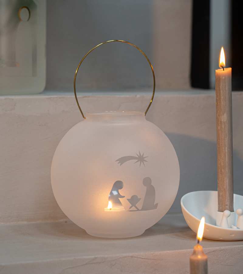 Julekrybbe Sandblæst Glaslanterne OnlyByGrace