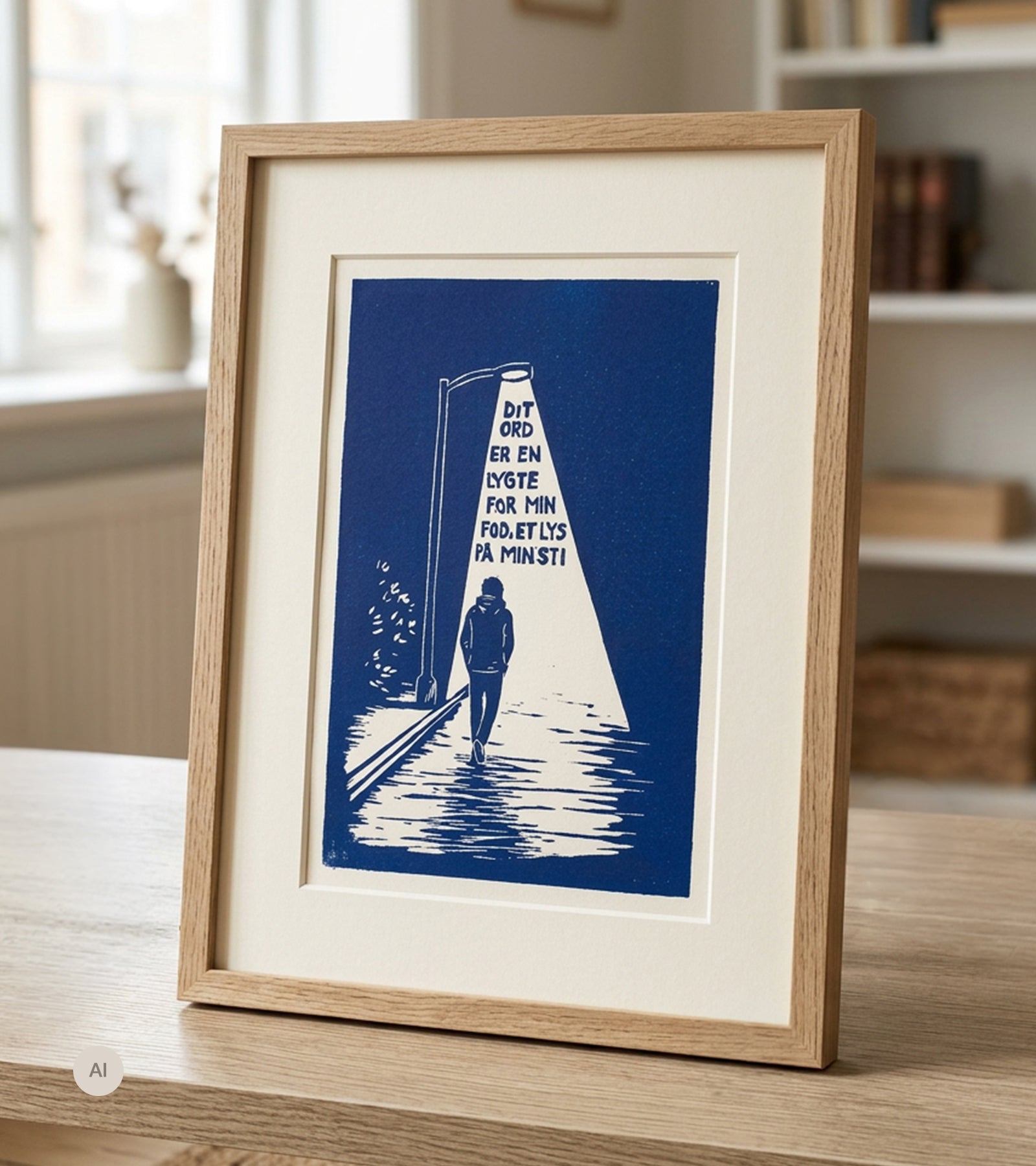 Linoleumstryk: Dit ord er et lys, A4 Plakat, Blå