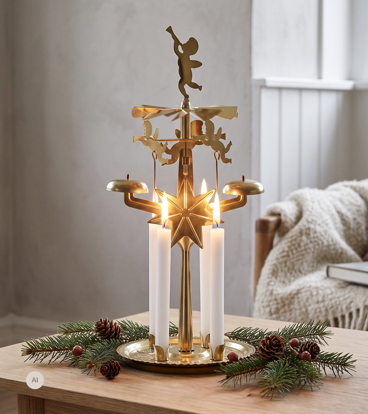 Klassisk Lysspil med Engle og klokker, Guld