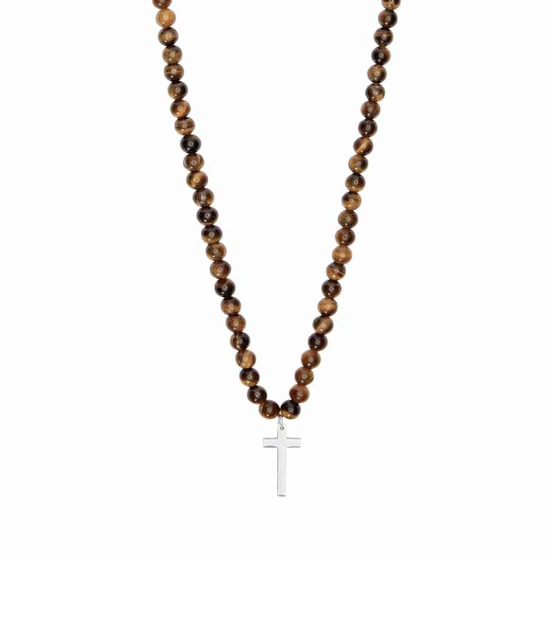Kors Halskaede Med Tigeroeje Perler OnlyByGrace