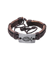 Laederarmbaand Med Fisk Og Jesus OnlyByGrace