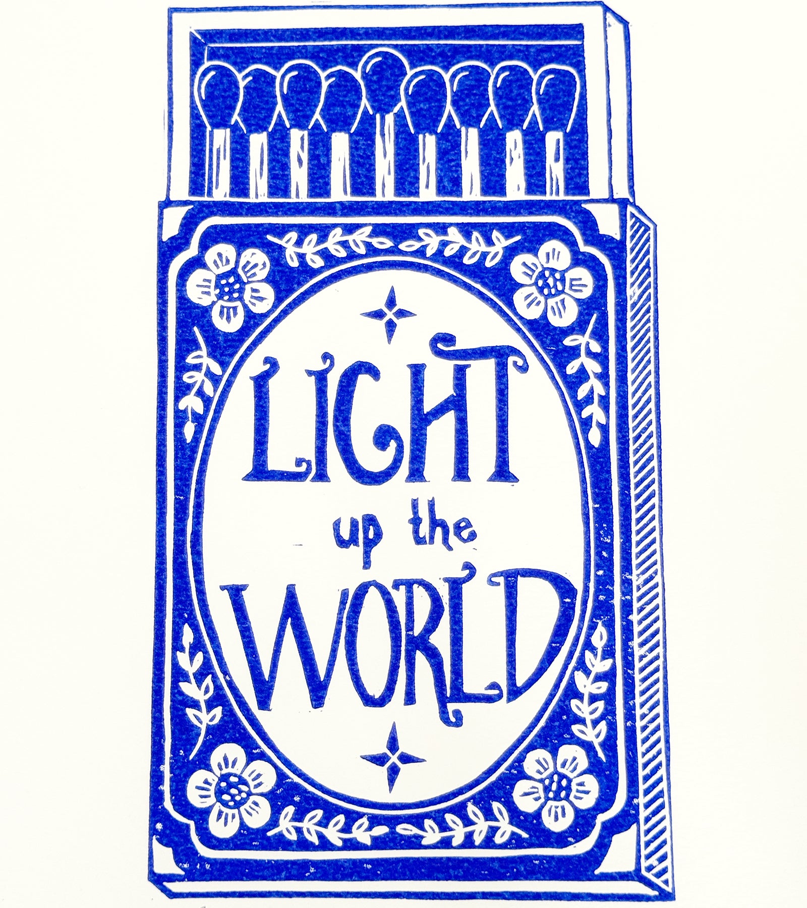 Linoleumstryk: Light up the world, A4 Plakat, Mørkeblå