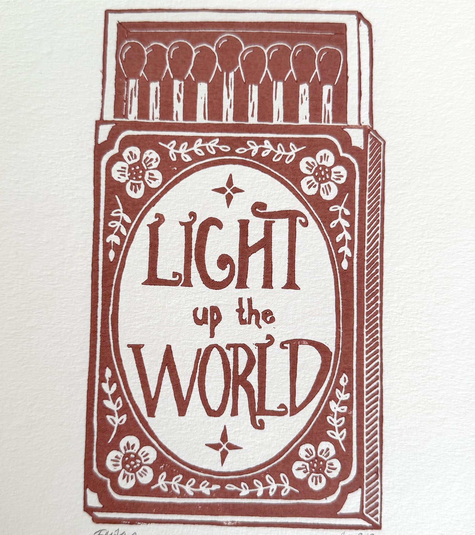 Linoleumstryk: Light up the world, A4 Plakat, Rosa