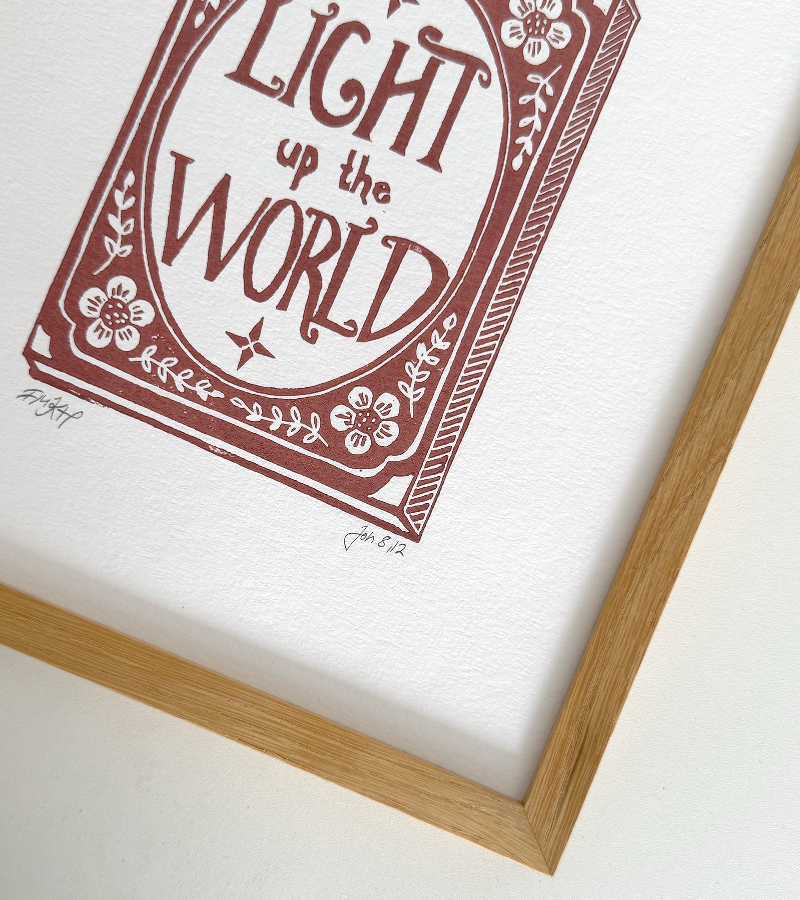 Linoleumstryk: Light up the world, A4 Plakat, Rosa