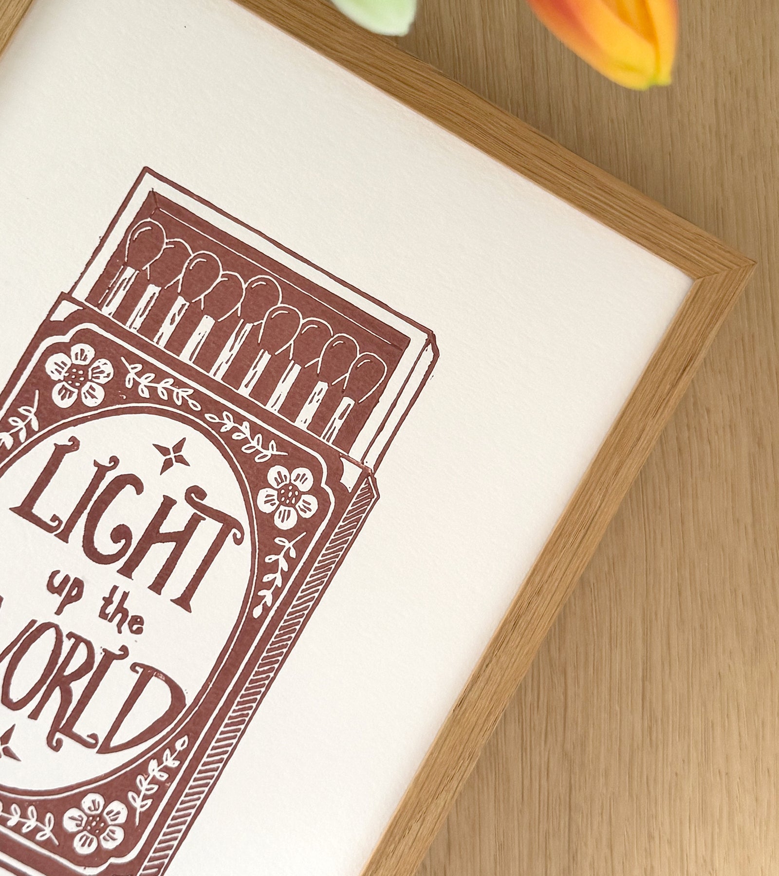 Linoleumstryk: Light up the world, A4 Plakat, Rosa