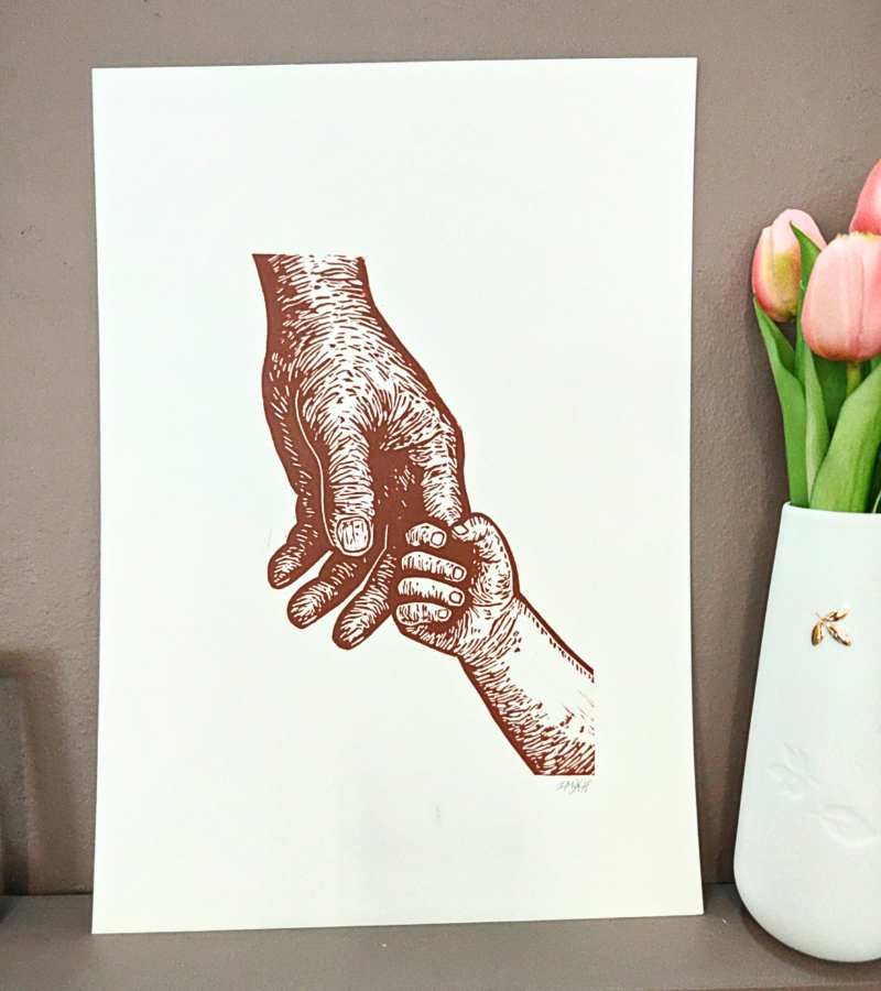 Linoleumstryk: FAR, A3 Plakat, Brun