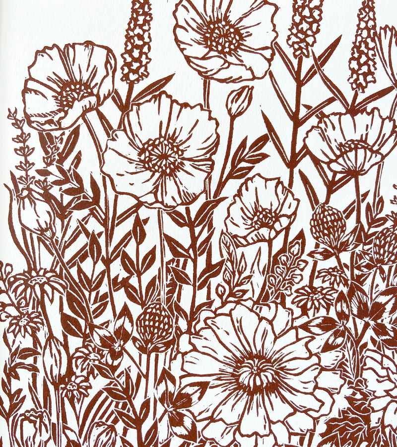 Linoleumstryk markens liljer brun OnlyByGrace