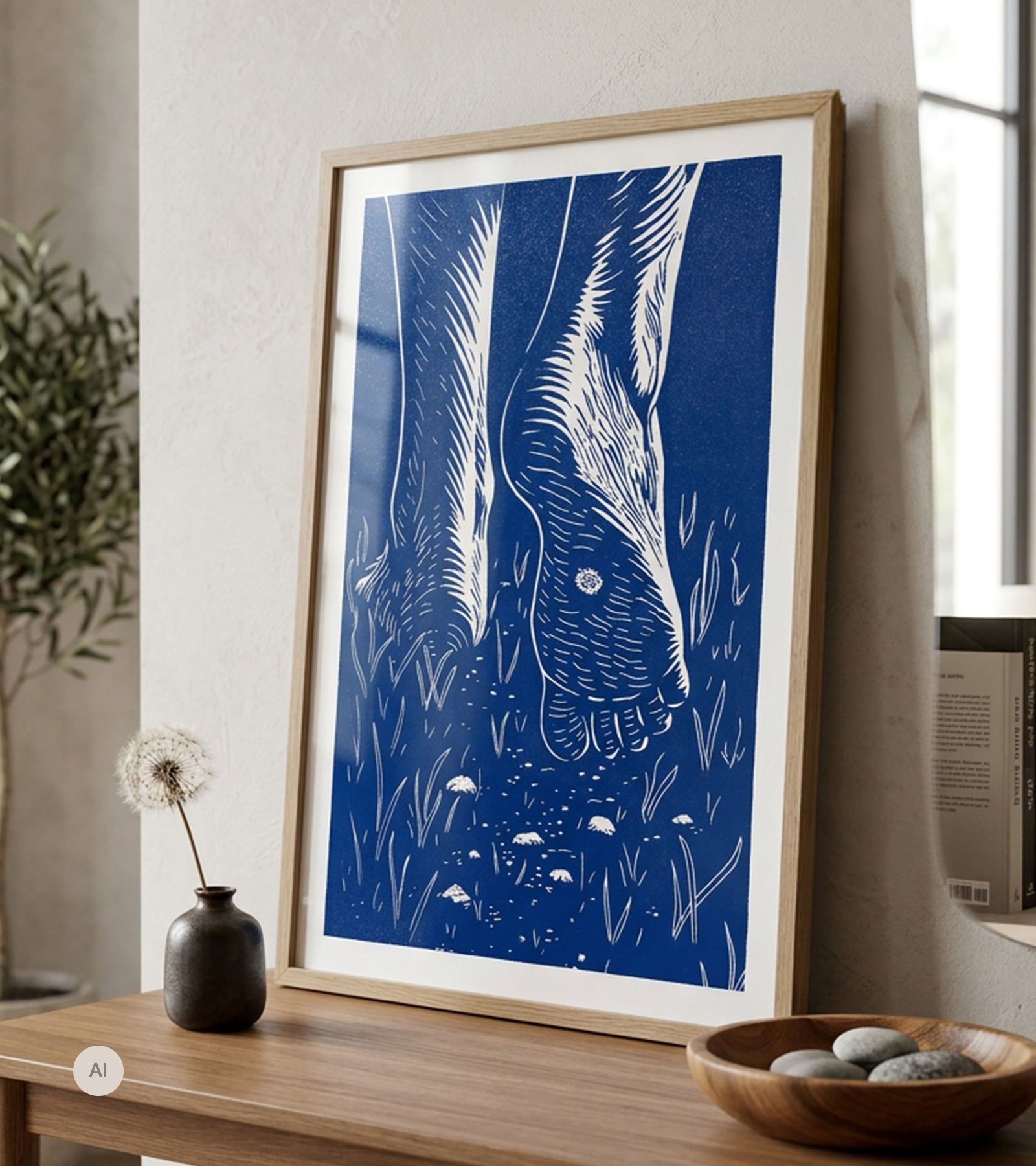 Linoleumstryk: Mens det endnu var mørkt, A3 Plakat, Blå