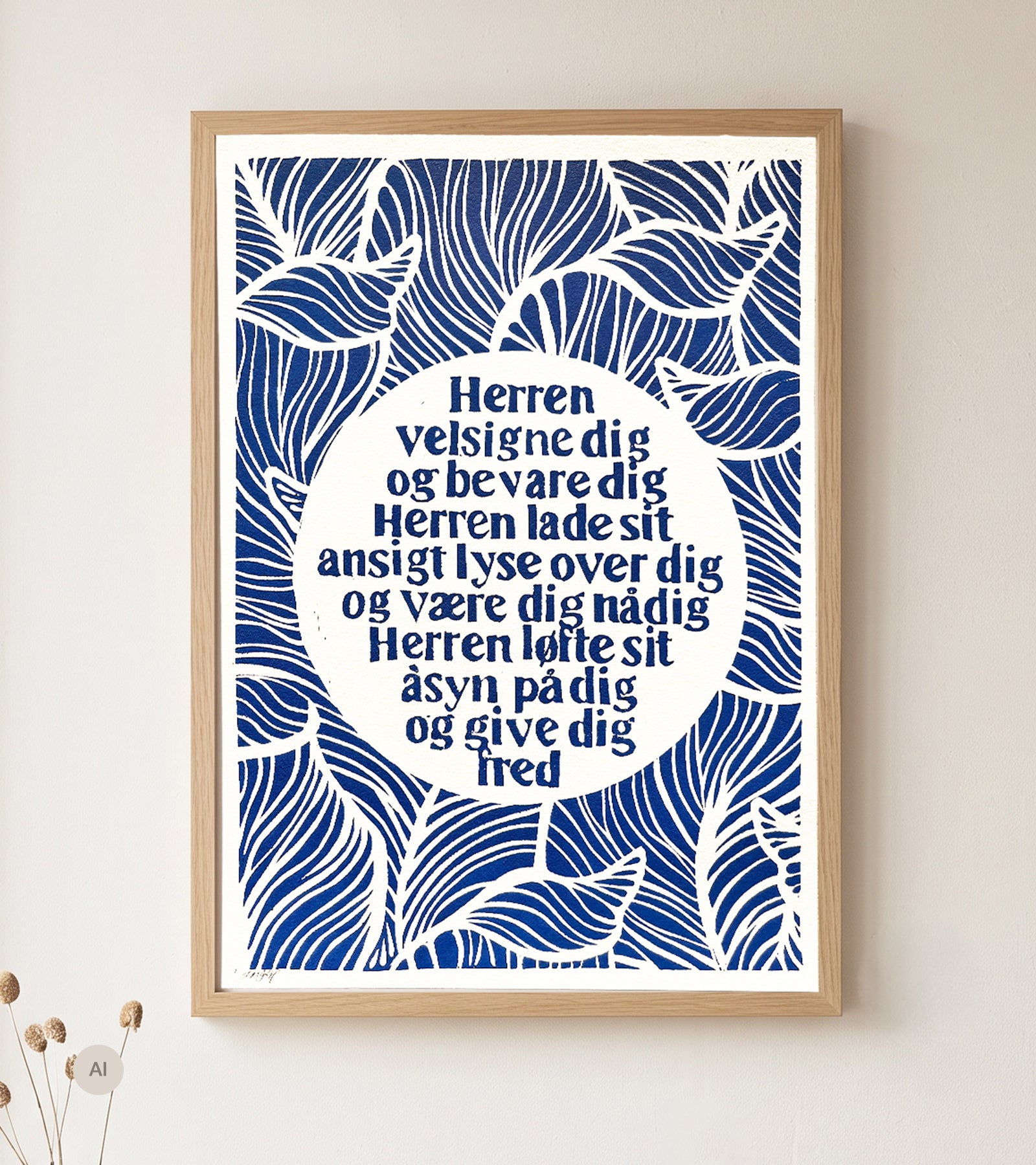 Linoleumstrykk, Velsignelsen, A3 Plakat, blå
