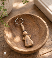 Nøglering med engel, Træ, 7 cm