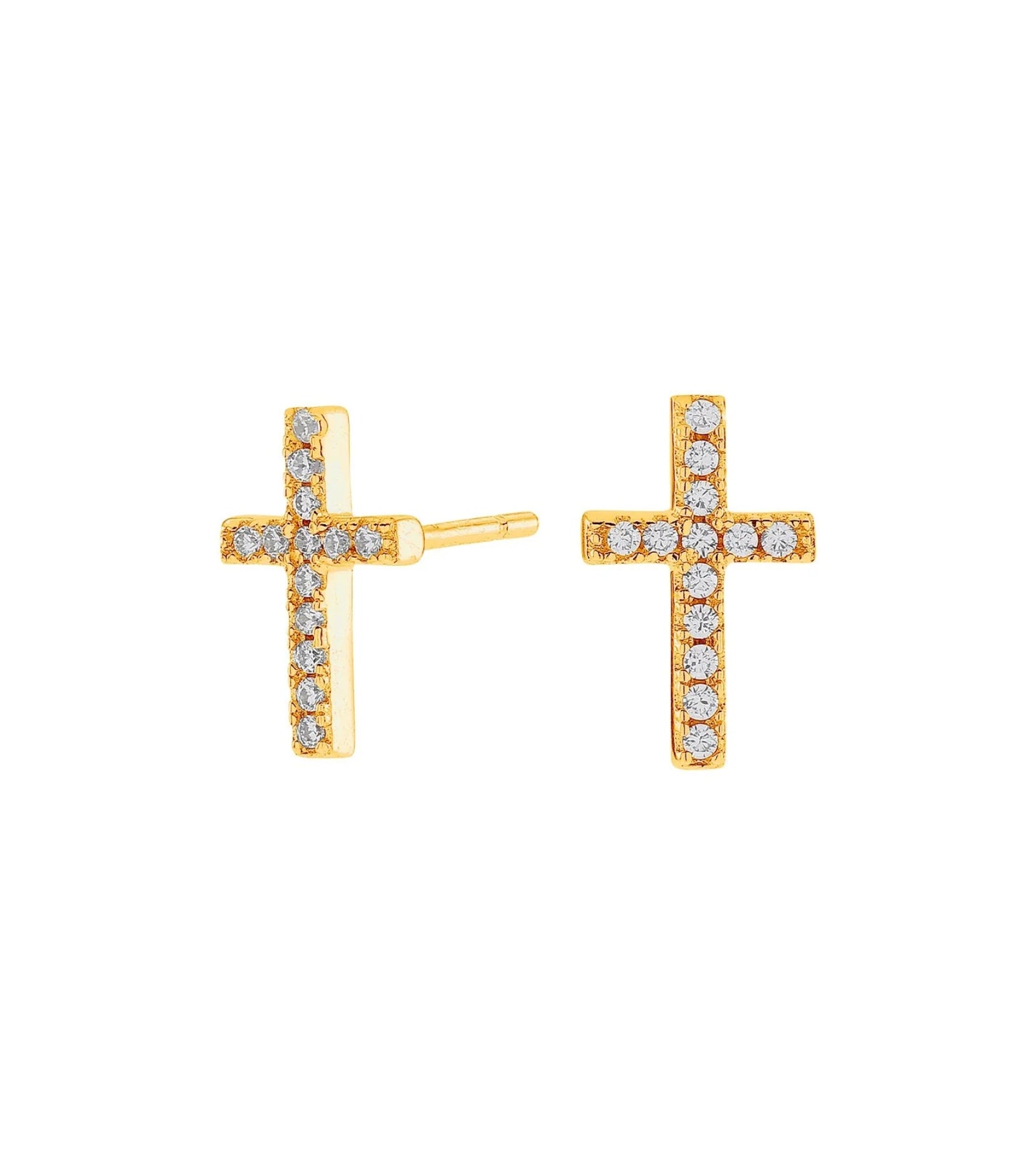 Ørestikker med kors, Forgyldt, 10x6 mm