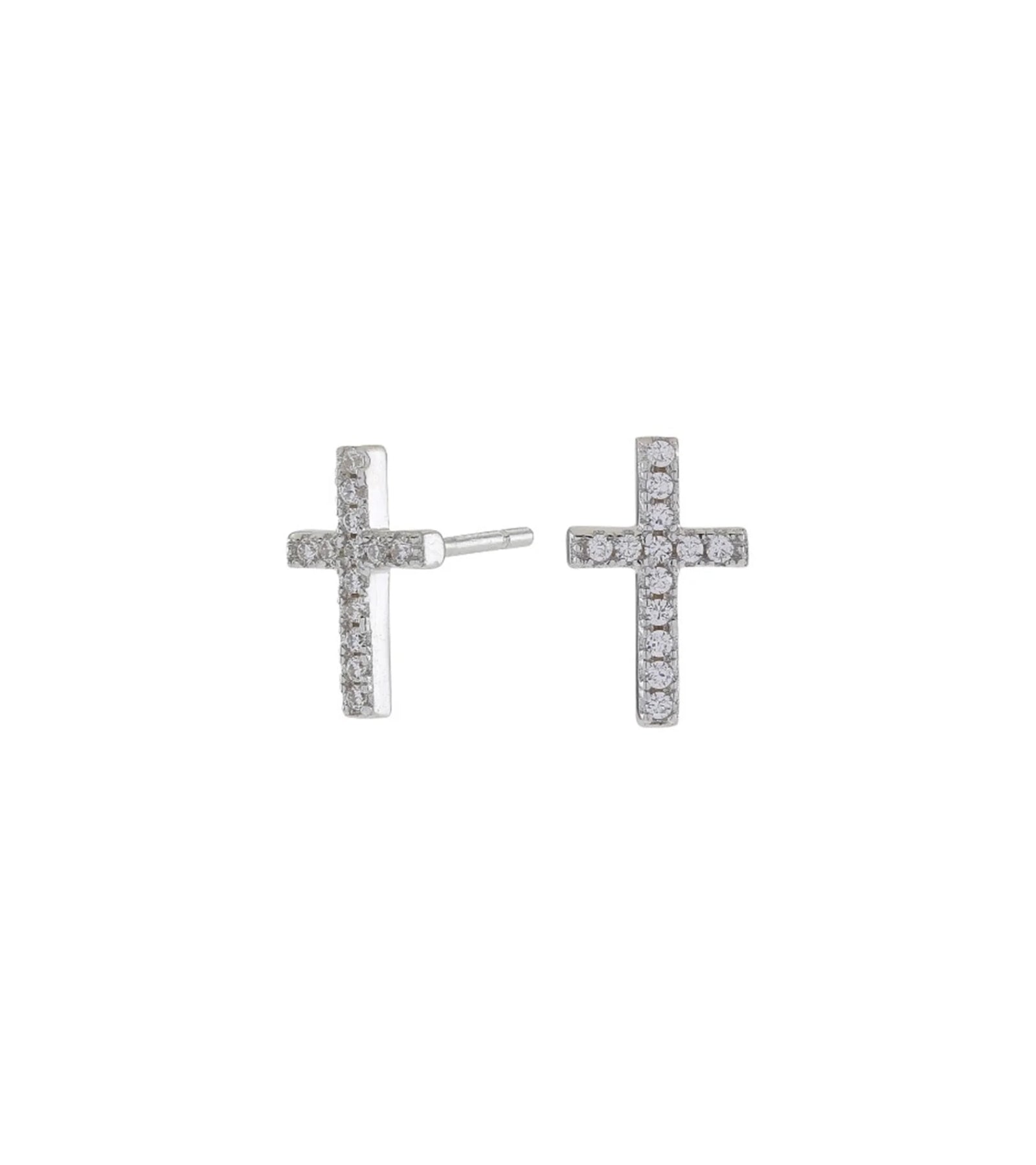 Ørestikker med kors i rhodineret sølv, 10x6 mm