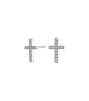 Ørestikker med kors i rhodineret sølv, 10x6 mm
