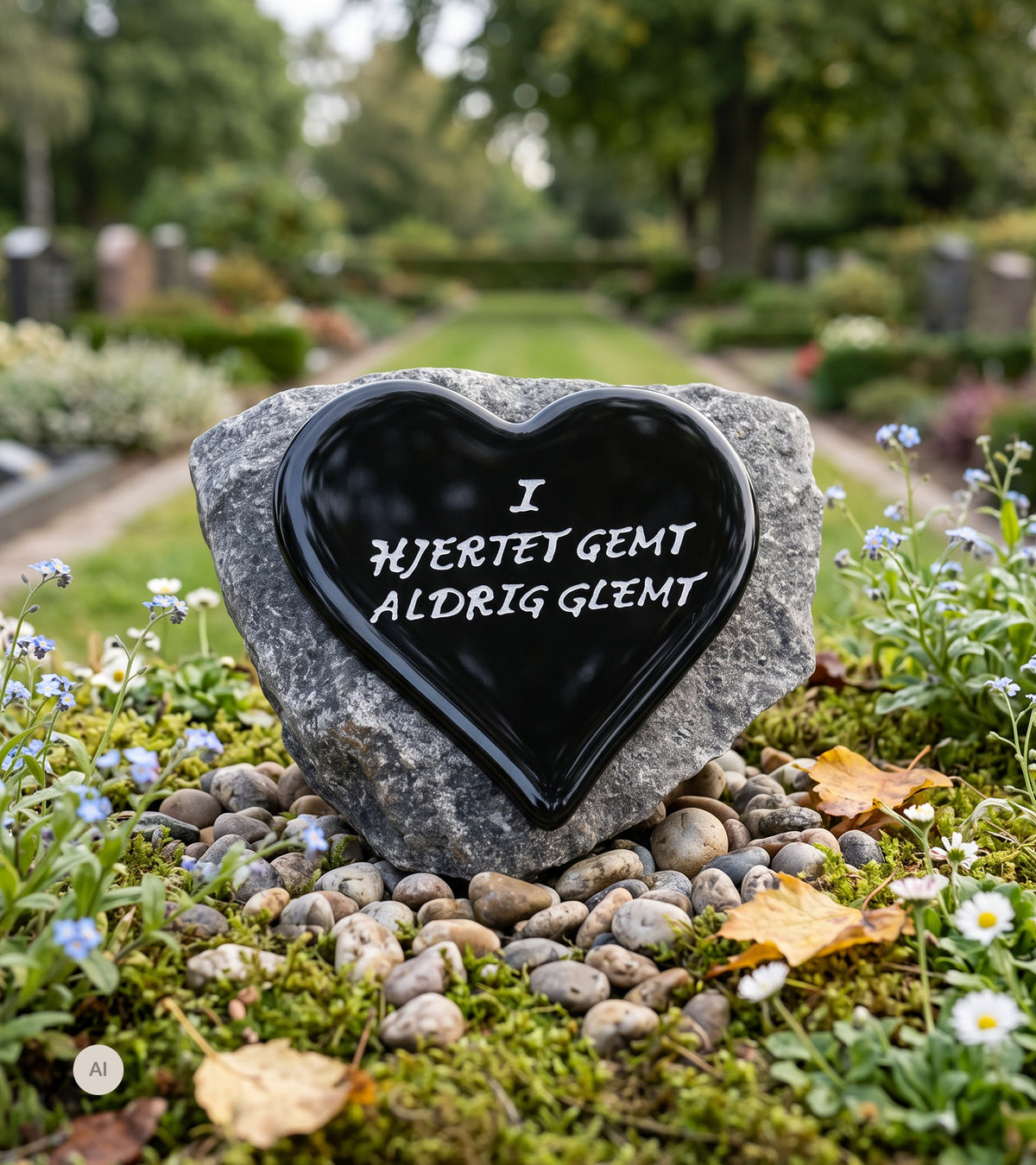 I hjertet gemt aldrig glemt, Sort Glashjerte På Granitsten