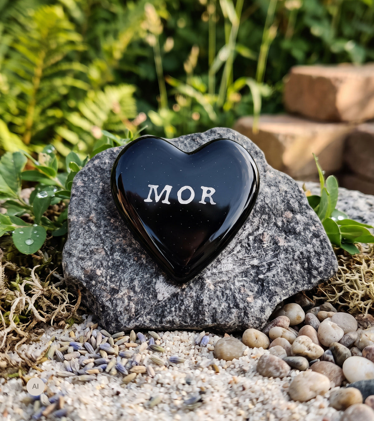 MOR, Sort Glasshjerte På Granittstein