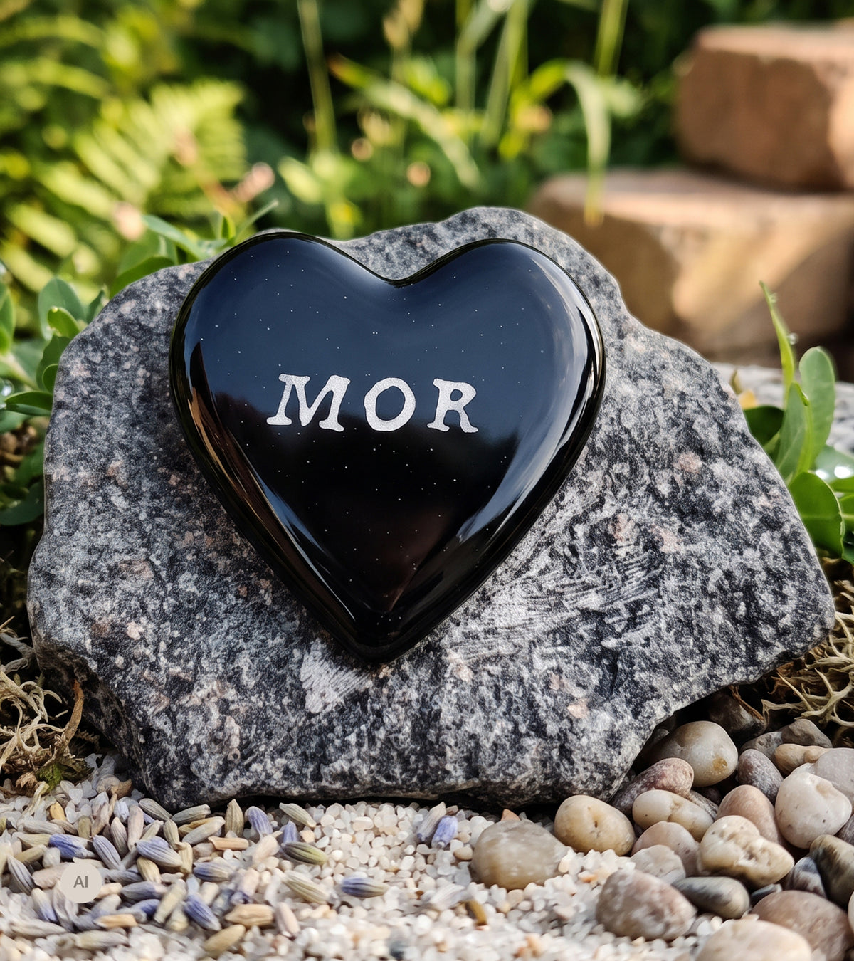 MOR, Sort Glasshjerte På Granittstein