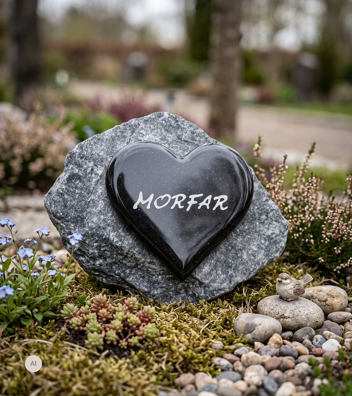 MORFAR, Sort Glasshjerte På Granittstein