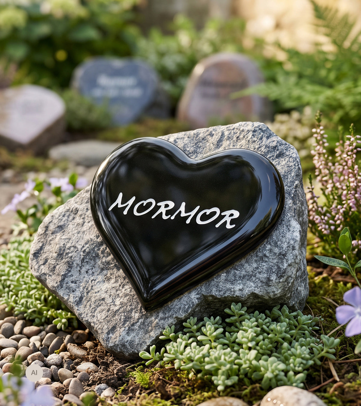 BESTEMOR, Svart Glasshjerte På Granittstein