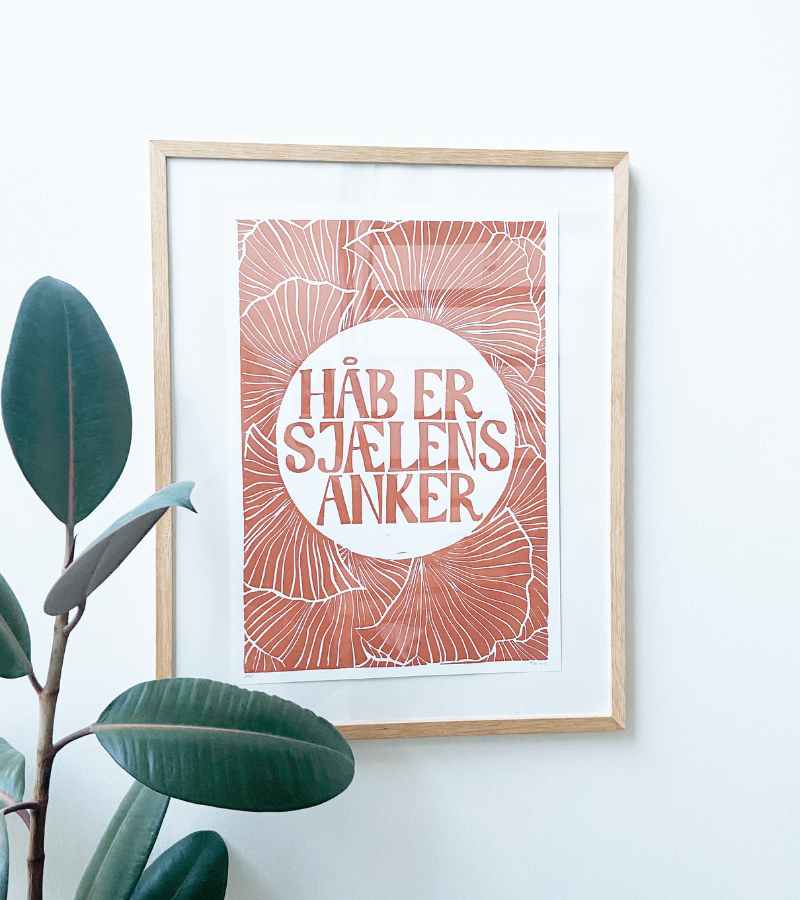 Linoleumstryk, Håb Er Sjælens Anker, A3 Plakat, Okker
